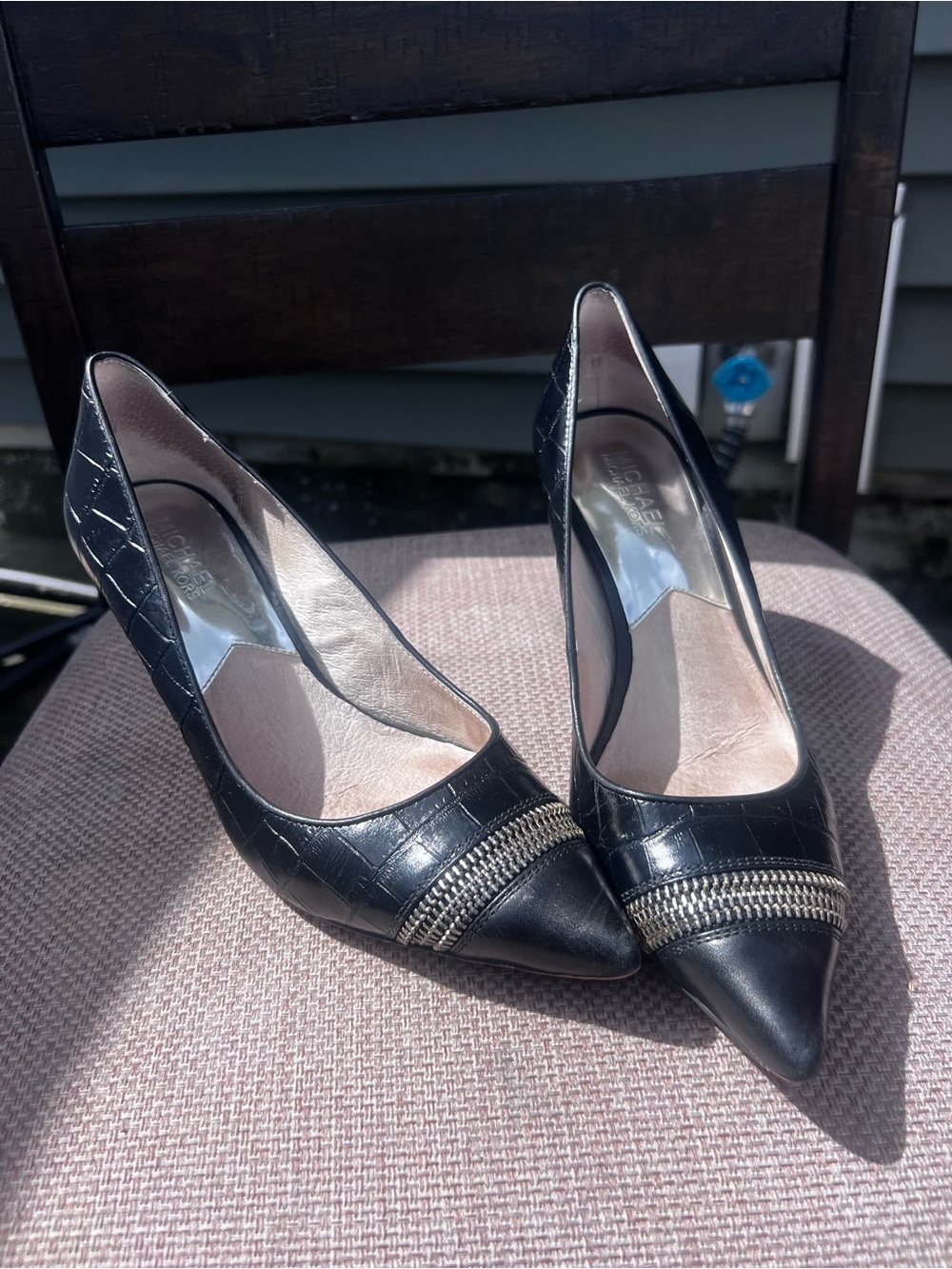 MICHAEL Michael Kors Black Croc Leather Zipper Pumps Size 7.5